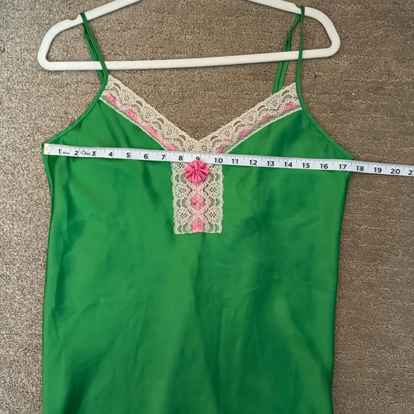 Betsey Johnson Intimates Vintage 90βs Green Lace Pink Bows Nightie Slip Dress L - Picture 12 of 16
